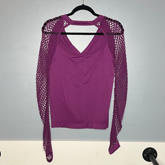 Venus Purple Mesh Sleeve Cutout Back Long Sleeve Stretch Top Sexy Night Out L - Picture 3 of 4